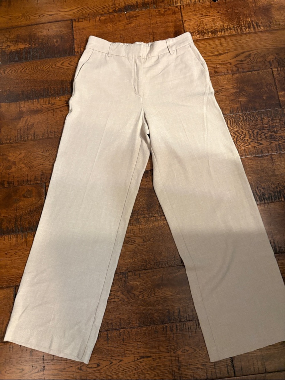 High-Rise Wide Leg Pants in Light Beige